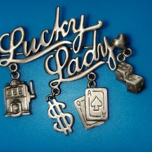 Lucky Lady Brooch with Charms Casino Themed